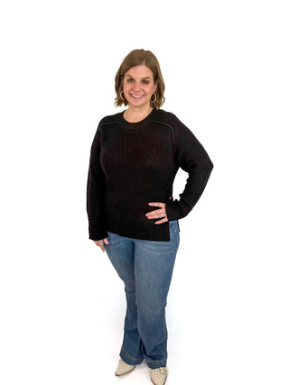 Black Ribbed Side Slit Sweater Try On Video - SLS Wares