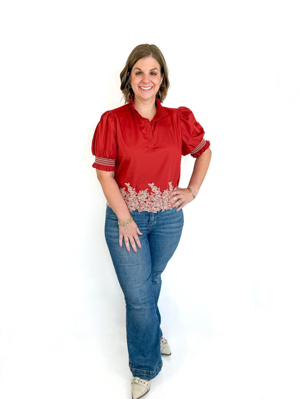 Brick Embroidered Hem Top Try On Video - SLS Wares