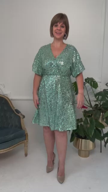 Mint Flutter Sleeve Sequin Dress Try On Video - SLS Wares