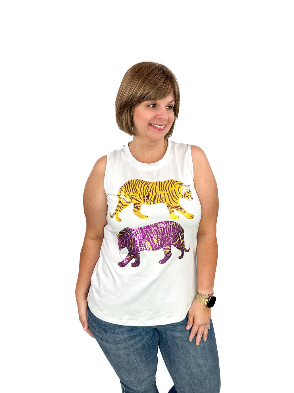 Purple & Gold Sequin Double Tiger Tank Try On Video - SLS Wares