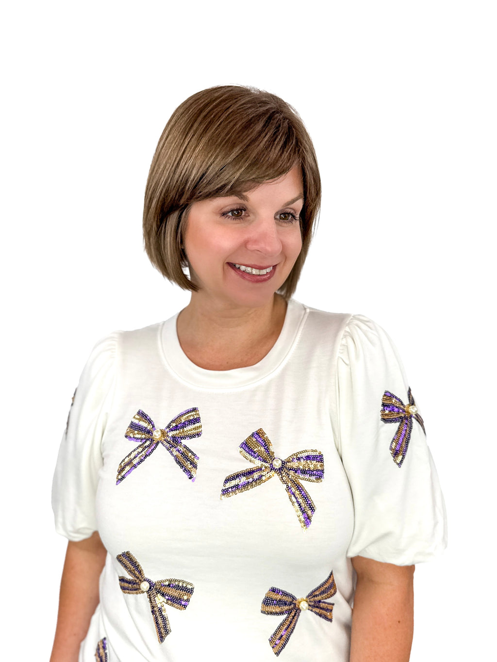 Purple & Gold Sequin Bow Puff Sleeve Top Try On Video - SLS Wares