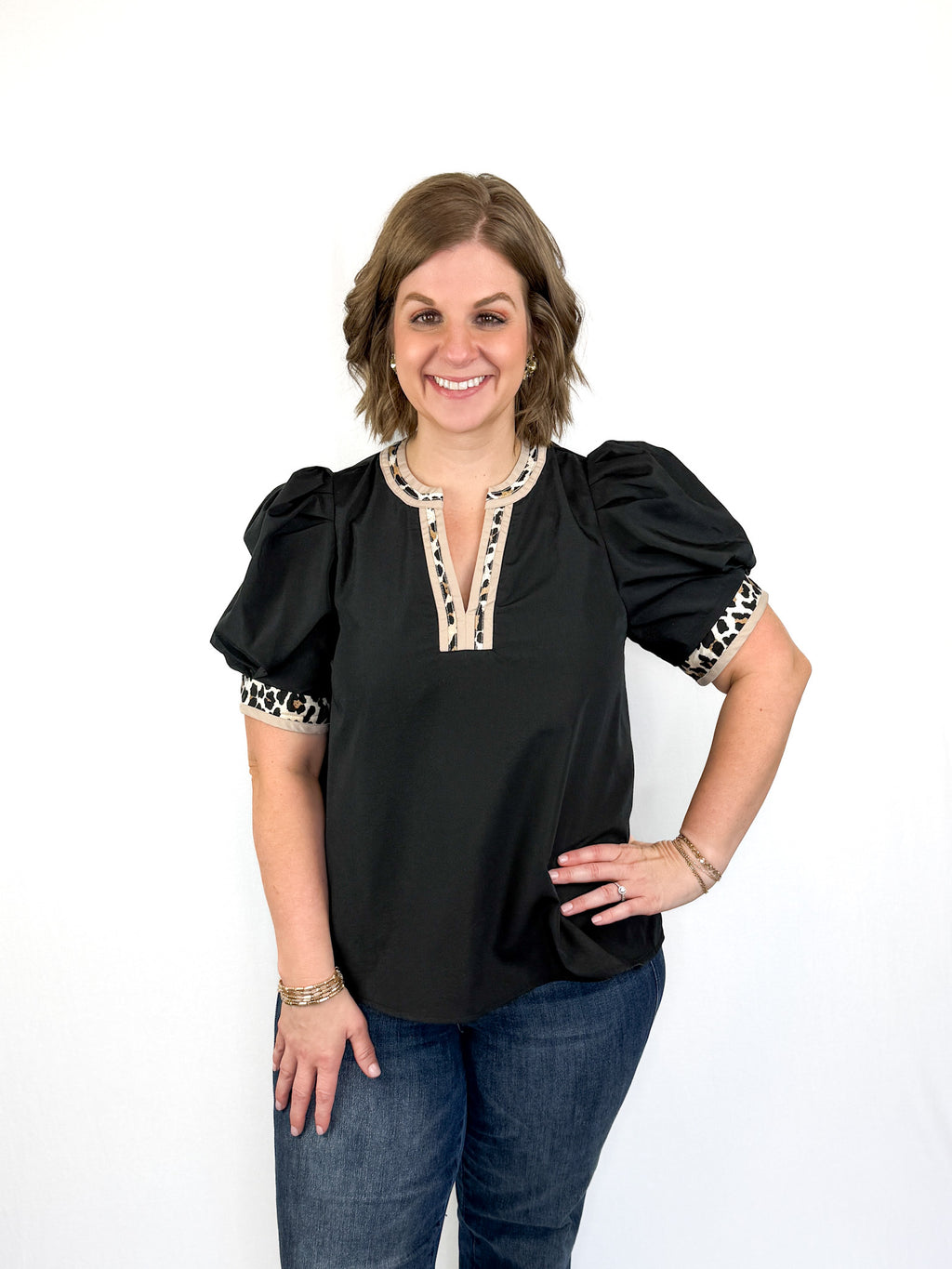 Black V Neck Leopard Trim Top Try On Video - SLS Wares