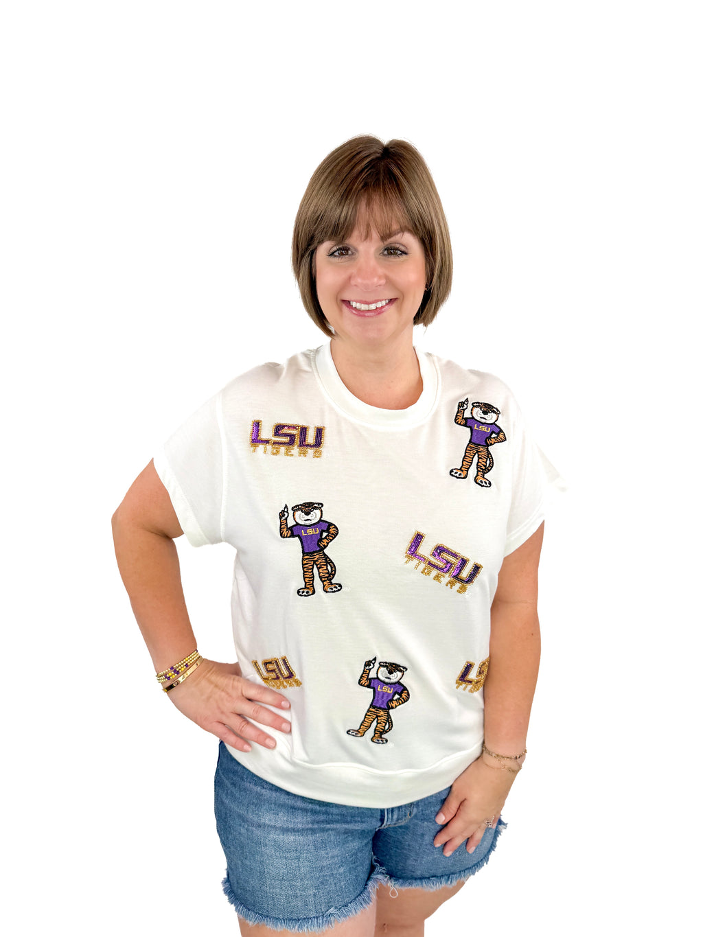 LSU Sequin Logo & Mike the Tiger Icon Top Try On Video - SLS Wares