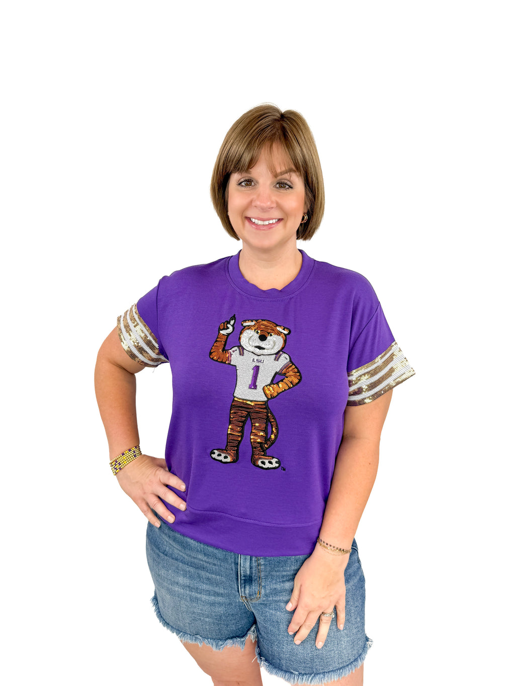 Purple LSU Sequin Mike the Tiger Top Try On Video - SLS Wares
