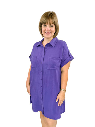 Purple Button Up Shirt Dress Try On Video - SLS Wares