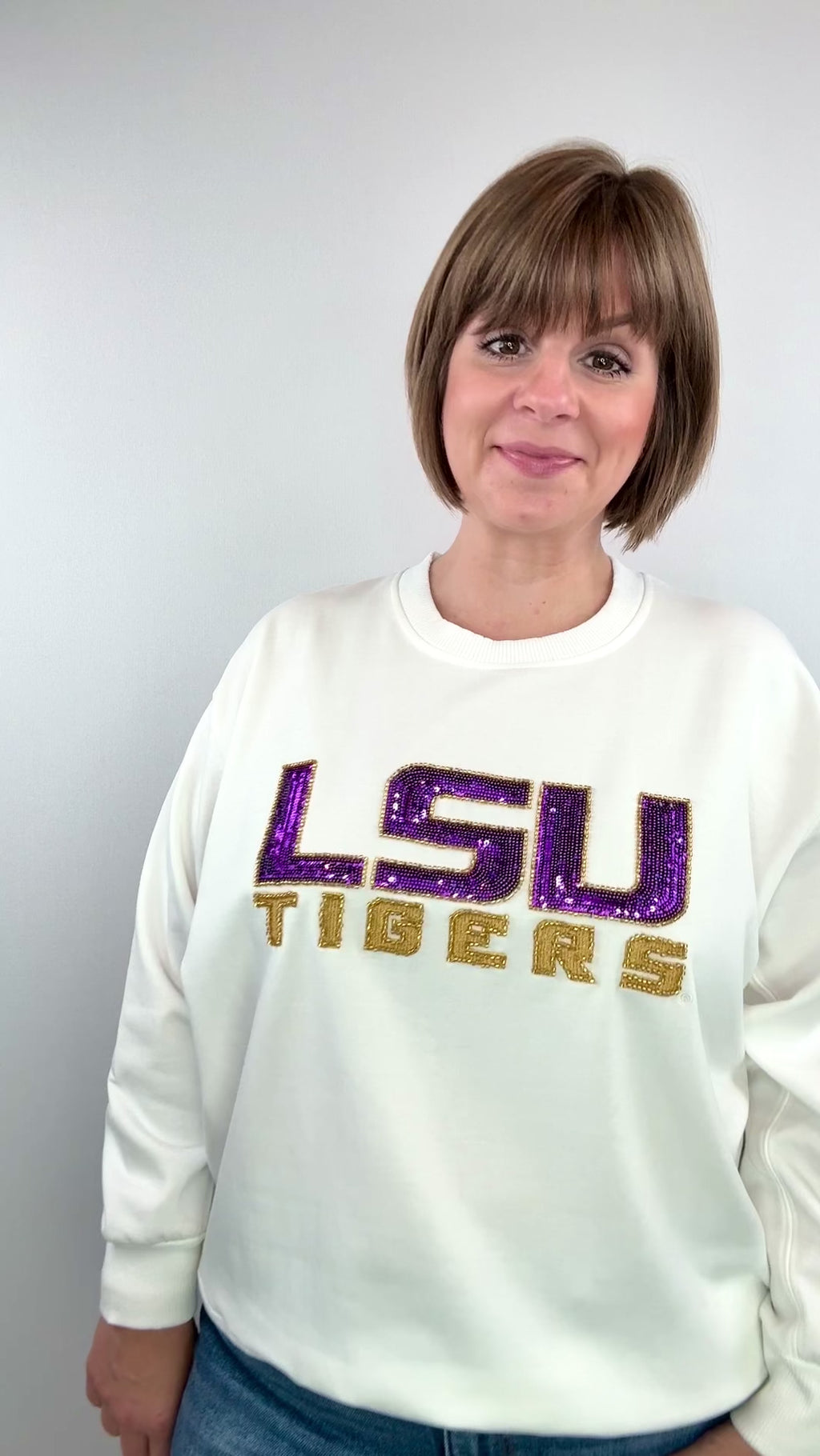 LSU Tigers Officially Licensed Sequin Logo Sweatshirt Try On Video - SLS Wares