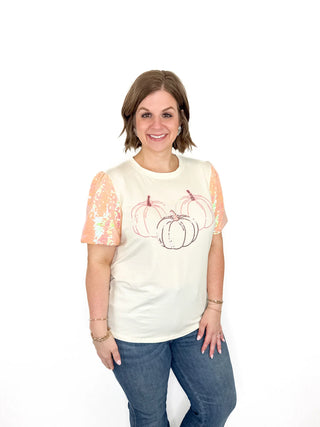 Pumpkin Sequin Sleeve Top - SLS Wares