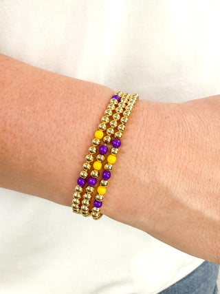 Purple & Gold Beaded Stretch Bracelet Set - SLS Wares