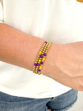 Purple & Gold Beaded Stretch Bracelet Set - SLS Wares