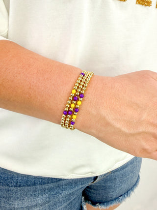 Purple & Gold Beaded Stretch Bracelet Set - SLS Wares