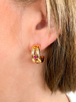Purple & Gold Rhinestone Dangle Earrings - SLS Wares