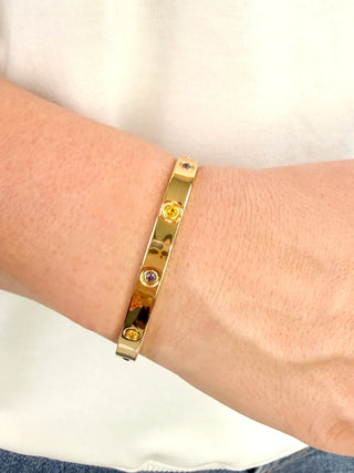 Purple & Gold Rhinestone Hinged Bangle Bracelet - SLS Wares
