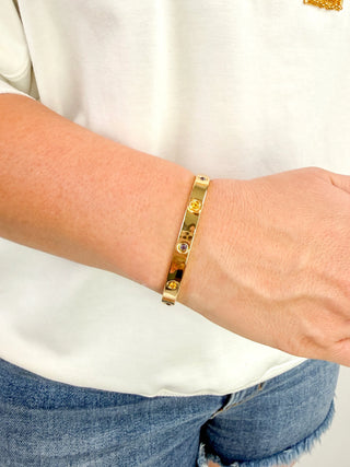 Purple & Gold Rhinestone Hinged Bangle Bracelet - SLS Wares