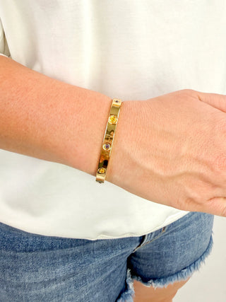 Purple & Gold Rhinestone Hinged Bangle Bracelet - SLS Wares