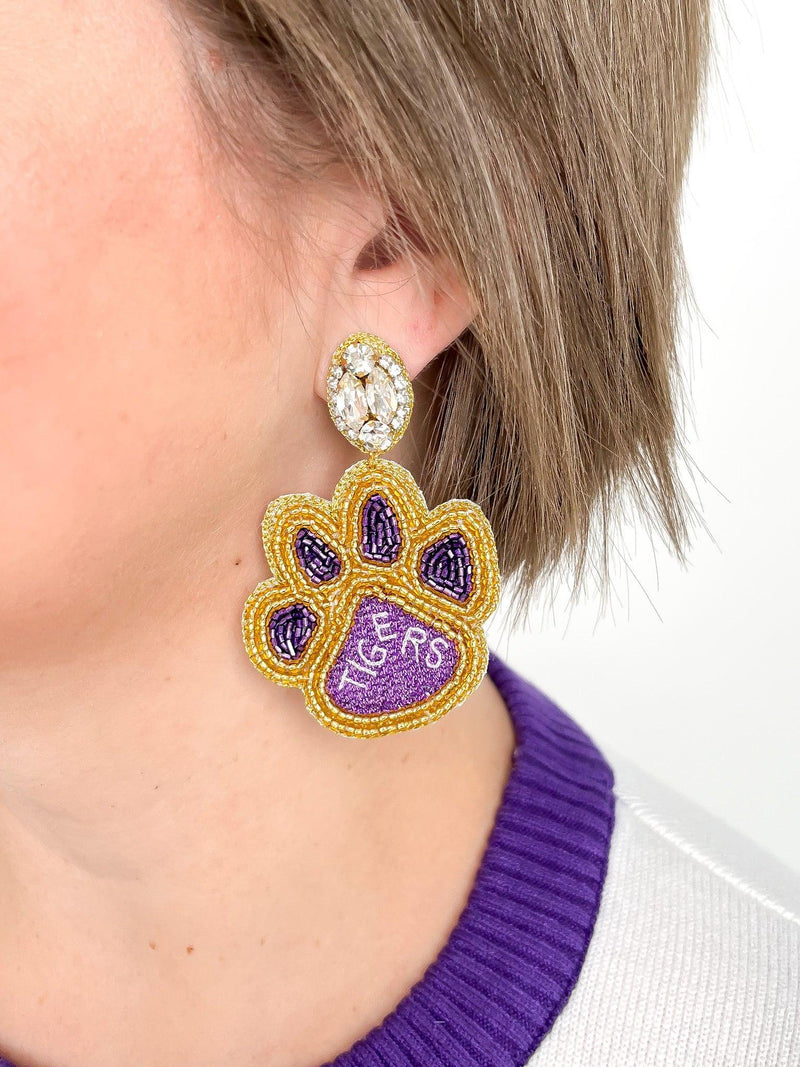 Purple & Gold Tiger Paw Earrings - SLS Wares
