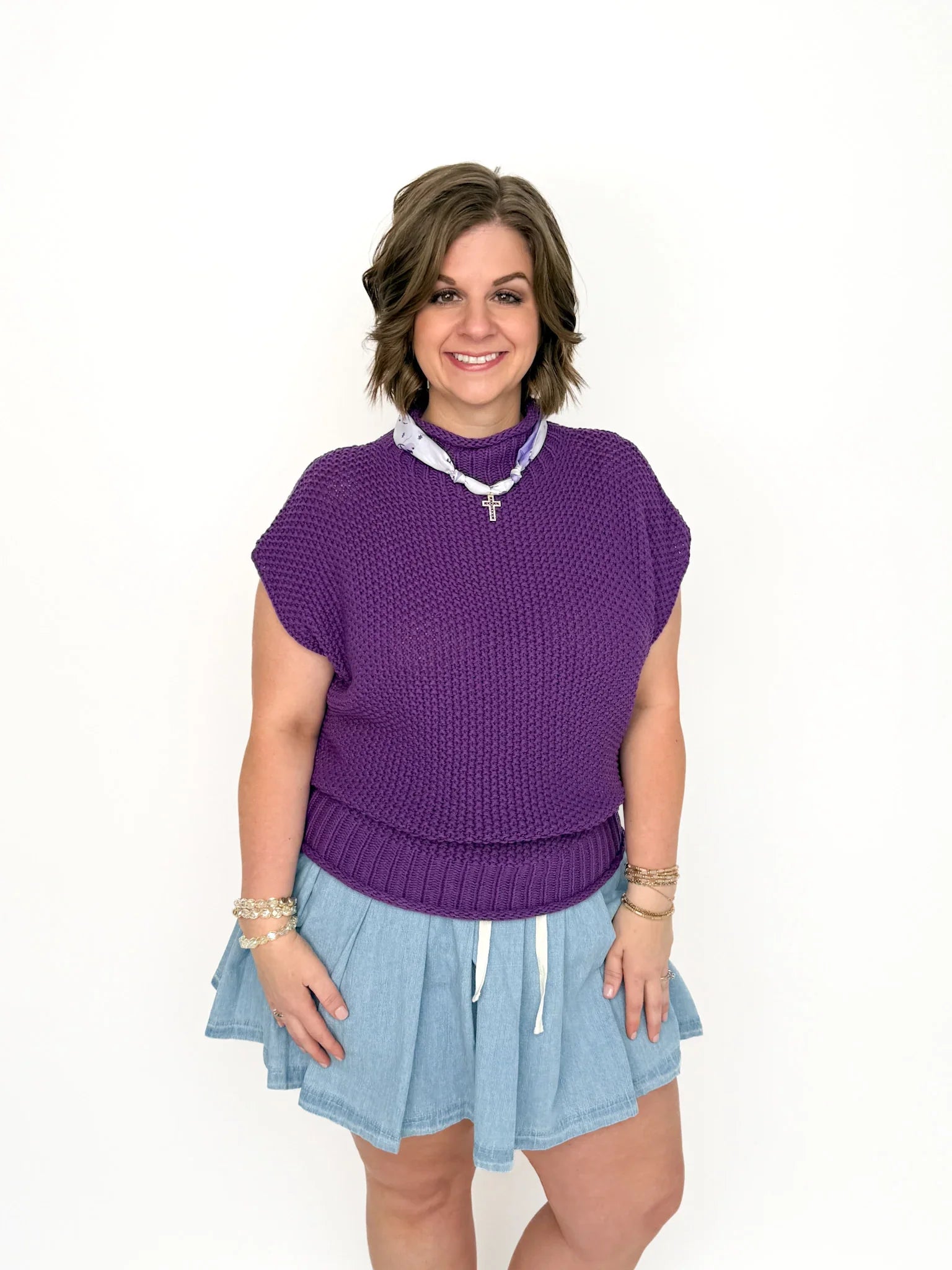 Purple Cap Sleeve Mock Neck Sweater SLS Wares - Main Image