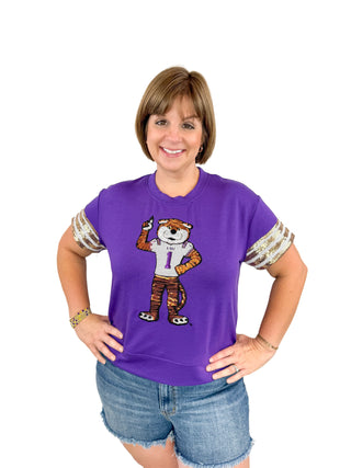 Purple LSU Sequin Mike the Tiger Top - SLS Wares