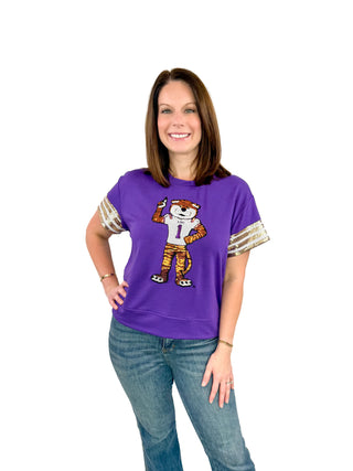 Purple LSU Sequin Mike the Tiger Top - SLS Wares