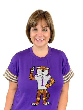 Purple LSU Sequin Mike the Tiger Top - SLS Wares