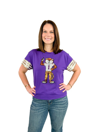 Purple LSU Sequin Mike the Tiger Top - SLS Wares