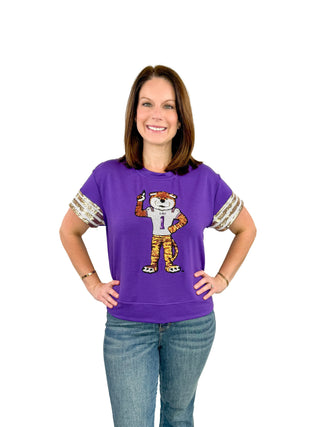 Purple LSU Sequin Mike the Tiger Top - SLS Wares