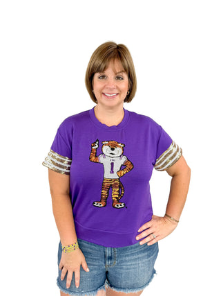 Purple LSU Sequin Mike the Tiger Top - SLS Wares