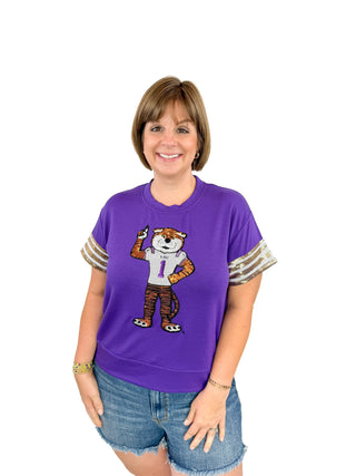 Purple LSU Sequin Mike the Tiger Top - SLS Wares