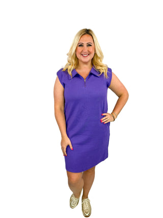 Purple Sleeveless Half-Zip Polo Dress - SLS Wares