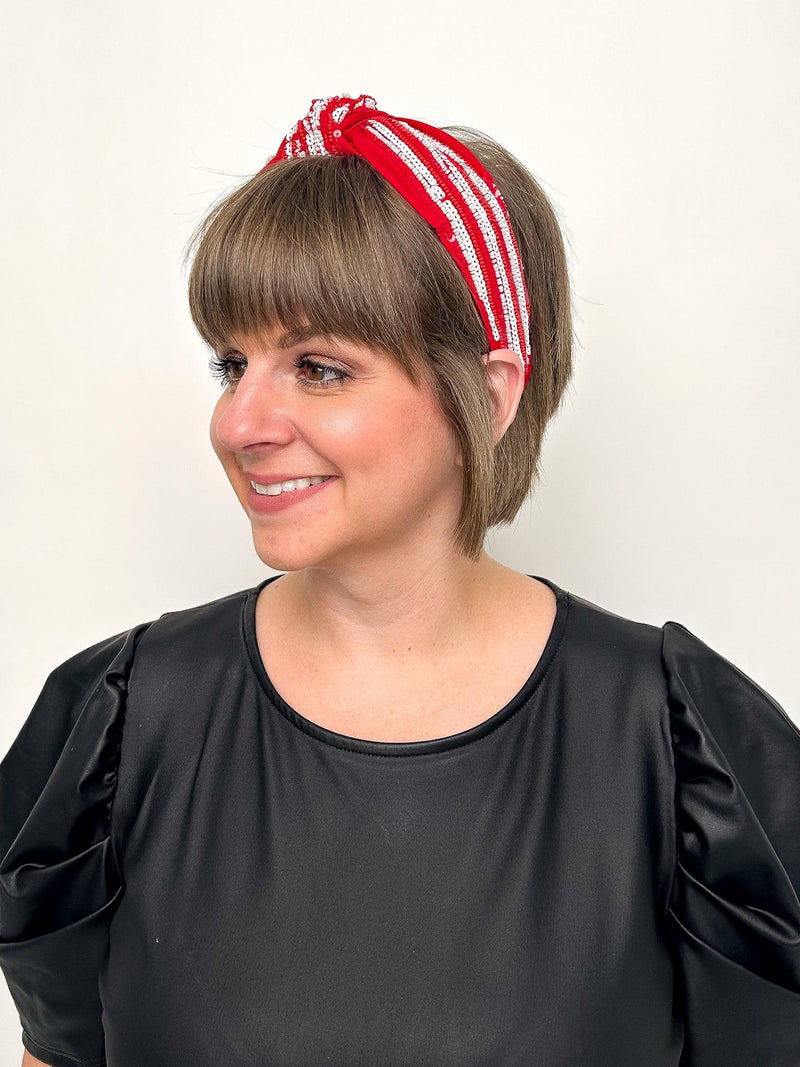 Red & White Sequined Stripe Headband - SLS Wares