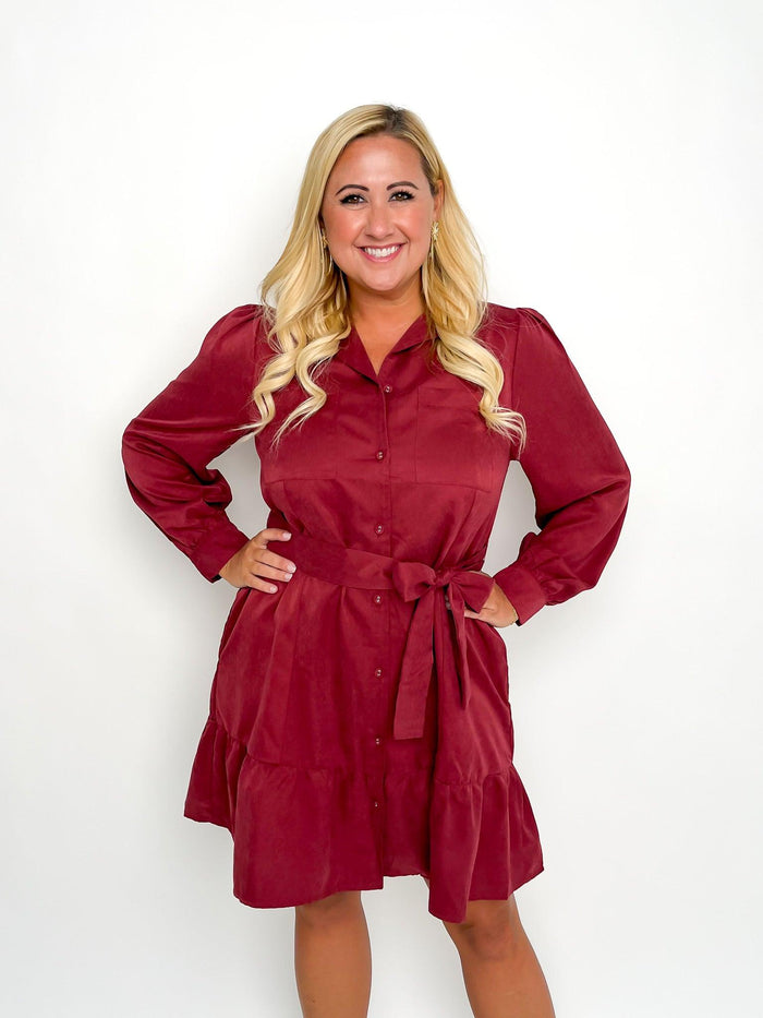 Red Faux Suede Button Dress - SLS Wares