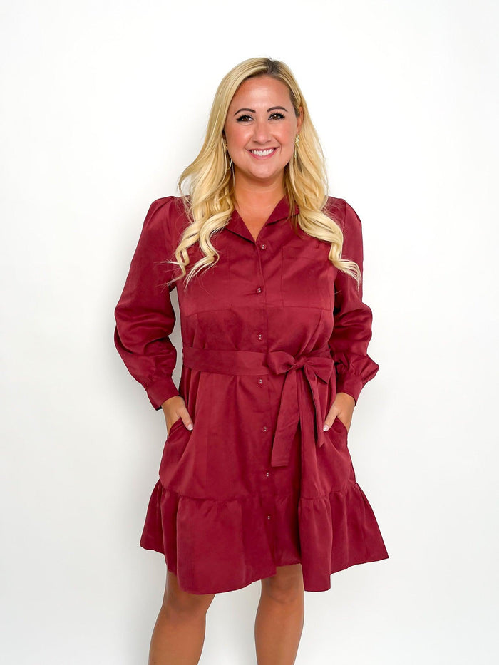 Red Faux Suede Button Dress - SLS Wares