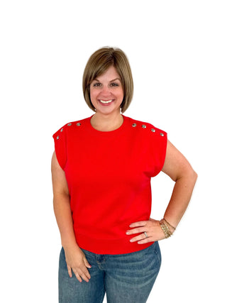 Red Shoulder Studded Top