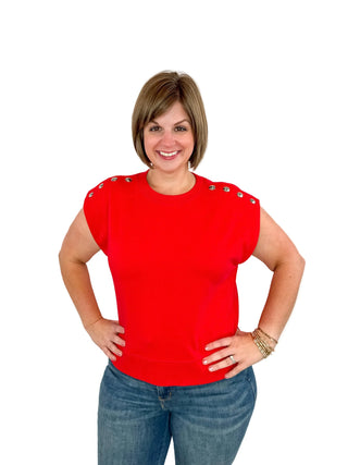 Red Shoulder Studded Top