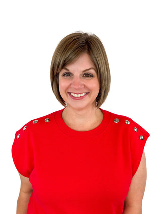 Red Shoulder Studded Top