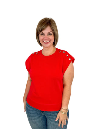 Red Shoulder Studded Top