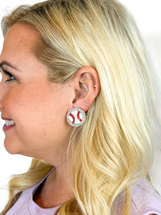 Rhinestone Baseball Stud Earrings - SLS Wares