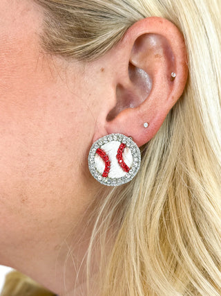 Rhinestone Baseball Stud Earrings - SLS Wares