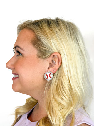 Rhinestone Baseball Stud Earrings - SLS Wares