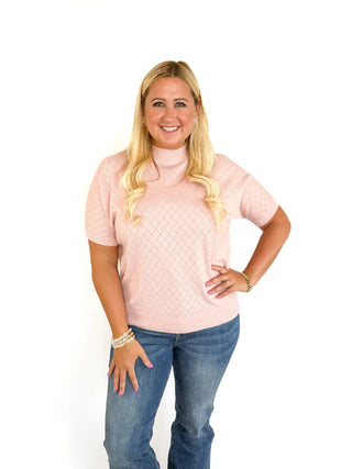 Rose Pink Mock Neck Sweater Top - SLS Wares