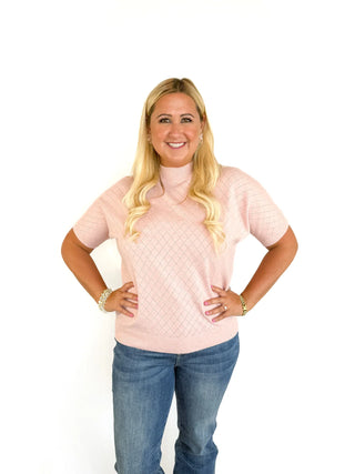 Rose Pink Mock Neck Sweater Top - SLS Wares