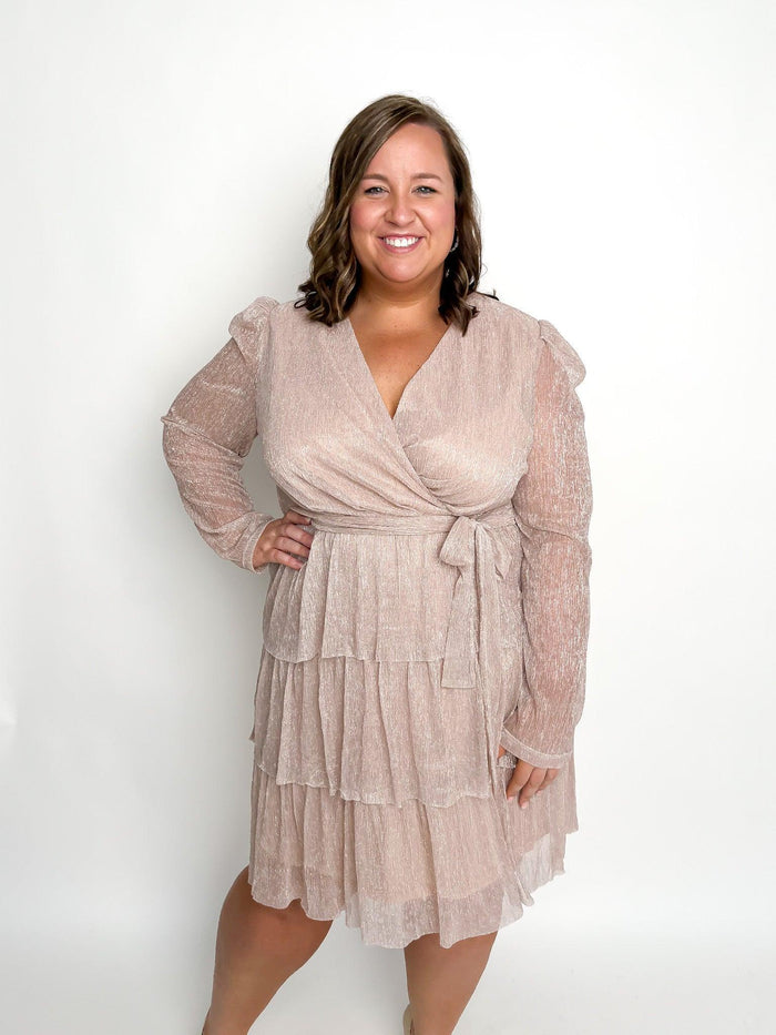 Shimmery Rose Long Sleeve Tiered Dress - SLS Wares