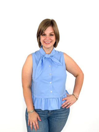 Sky Blue Tie-Neck Sleeveless Top - SLS Wares