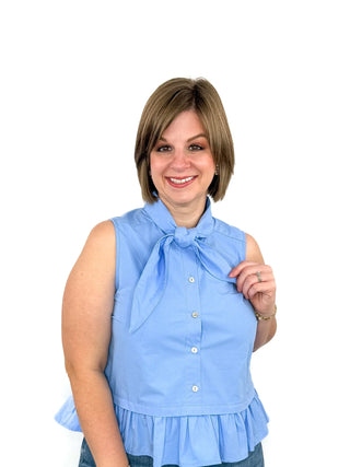 Sky Blue Tie-Neck Sleeveless Top - SLS Wares