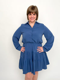 Slate Blue Button Down Shirt Dress* - SLS Wares
