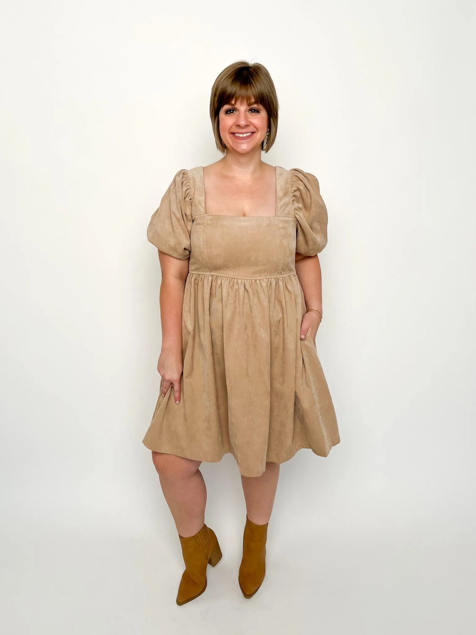 babydoll brown dress Brown Embroidered Bow Babydoll Dress