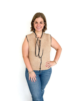 Taupe Front Knot Sleeveless Sweater Top - SLS Wares