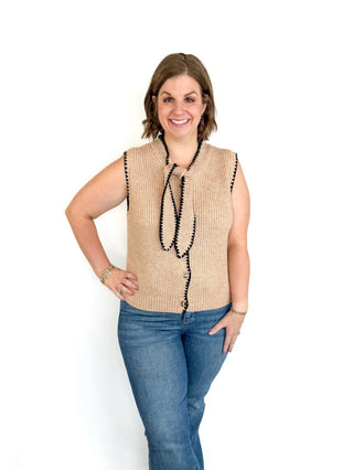 Taupe Front Knot Sleeveless Sweater Top - SLS Wares