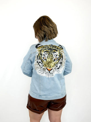 Tiger Sequin & Rhinestone Denim Jacket - SLS Wares