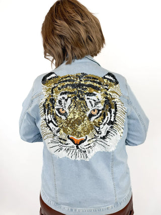 Tiger Sequin & Rhinestone Denim Jacket - SLS Wares