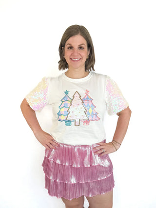White Sequin Trees Sparkle Sleeve Top - SLS Wares